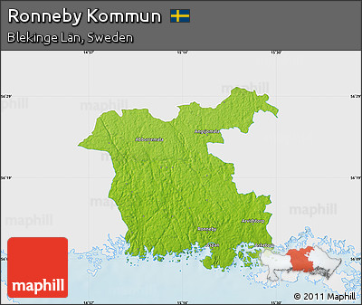 Physical Map of Ronneby Kommun, single color outside