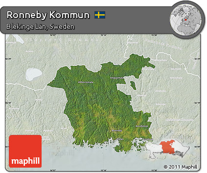Satellite Map of Ronneby Kommun, lighten