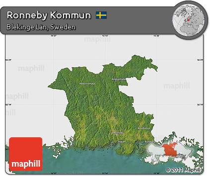 Satellite Map of Ronneby Kommun, single color outside