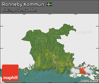 Satellite Map of Ronneby Kommun, single color outside