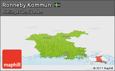 Physical Panoramic Map of Ronneby Kommun, single color outside