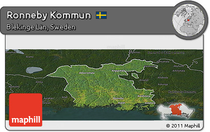 Satellite Panoramic Map of Ronneby Kommun, darken