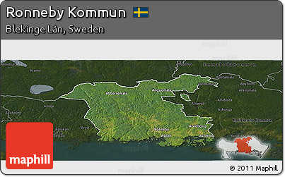 Satellite Panoramic Map of Ronneby Kommun, darken