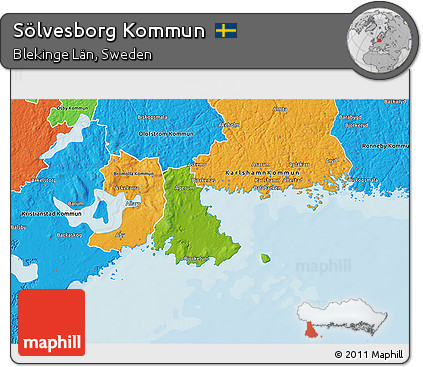 Physical 3D Map of Sölvesborg Kommun, political outside