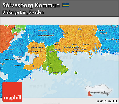 Physical 3D Map of Sölvesborg Kommun, political outside