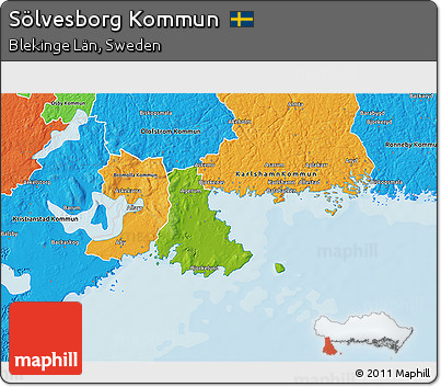 Physical 3D Map of Sölvesborg Kommun, political outside
