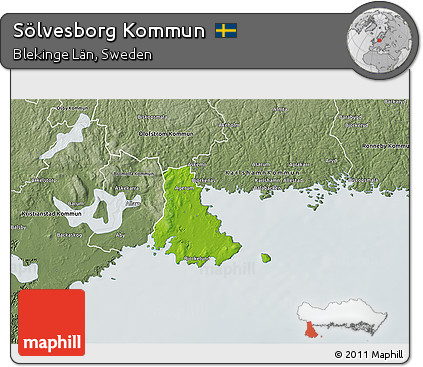 Physical 3D Map of Sölvesborg Kommun, semi-desaturated