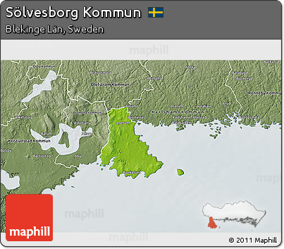 Physical 3D Map of Sölvesborg Kommun, semi-desaturated