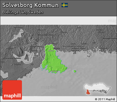 Political 3D Map of Sölvesborg Kommun, darken, desaturated