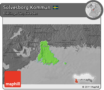 Political 3D Map of Sölvesborg Kommun, darken, desaturated