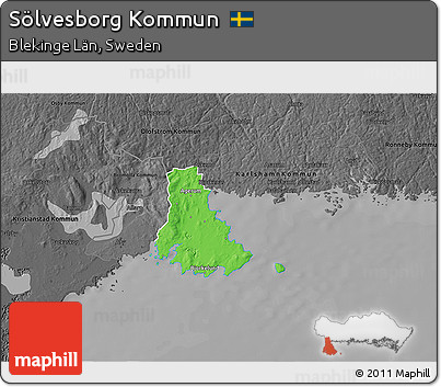 Political 3D Map of Sölvesborg Kommun, darken, desaturated