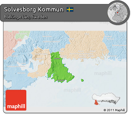 Political 3D Map of Sölvesborg Kommun, lighten