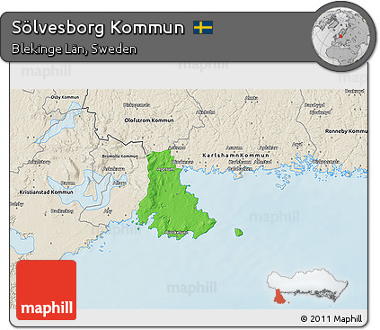 Political 3D Map of Sölvesborg Kommun, shaded relief outside