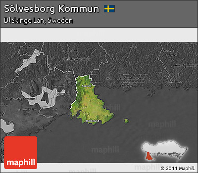 Satellite 3D Map of Sölvesborg Kommun, darken, desaturated