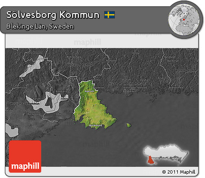 Satellite 3D Map of Sölvesborg Kommun, darken, desaturated