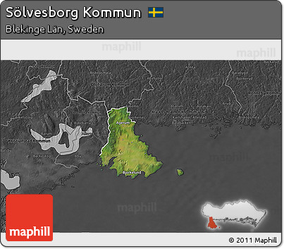 Satellite 3D Map of Sölvesborg Kommun, darken, desaturated