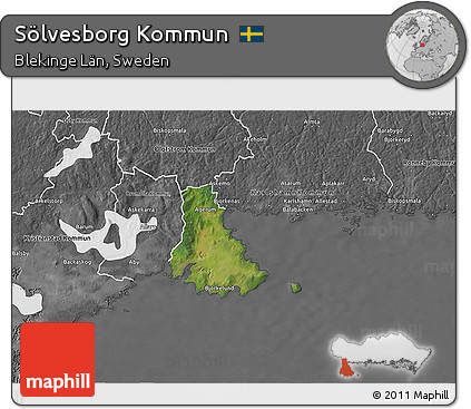 Satellite 3D Map of Sölvesborg Kommun, desaturated