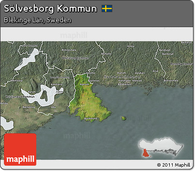 Satellite 3D Map of Sölvesborg Kommun, semi-desaturated