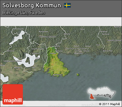 Satellite 3D Map of Sölvesborg Kommun, semi-desaturated