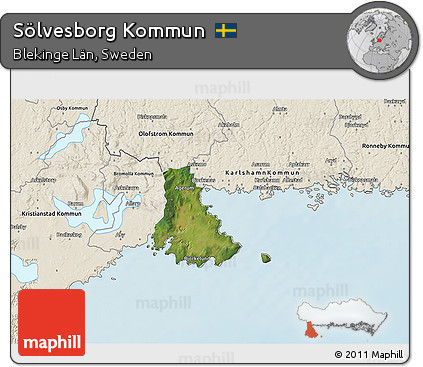 Satellite 3D Map of Sölvesborg Kommun, shaded relief outside