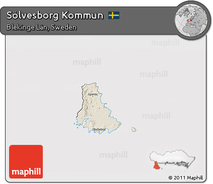 Shaded Relief 3D Map of Sölvesborg Kommun, cropped outside