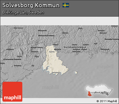 Shaded Relief 3D Map of Sölvesborg Kommun, darken, desaturated