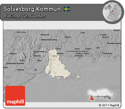 Shaded Relief 3D Map of Sölvesborg Kommun, darken, desaturated