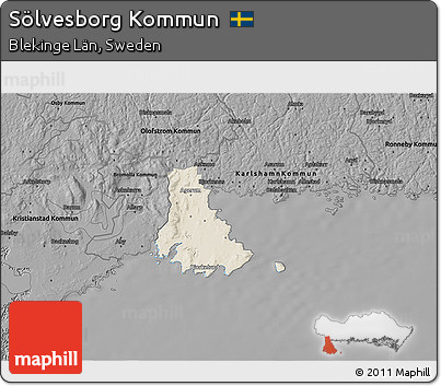 Shaded Relief 3D Map of Sölvesborg Kommun, darken, desaturated