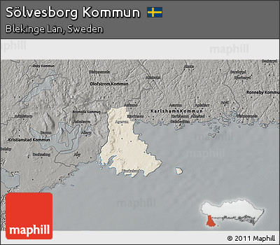 Shaded Relief 3D Map of Sölvesborg Kommun, darken, semi-desaturated