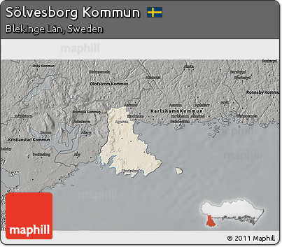 Shaded Relief 3D Map of Sölvesborg Kommun, darken, semi-desaturated