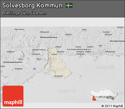 Shaded Relief 3D Map of Sölvesborg Kommun, desaturated