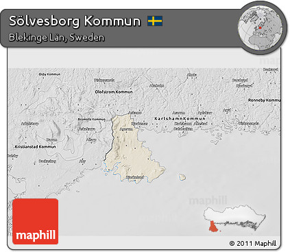 Shaded Relief 3D Map of Sölvesborg Kommun, desaturated