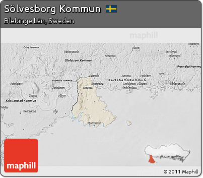 Shaded Relief 3D Map of Sölvesborg Kommun, desaturated
