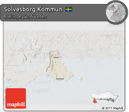 Shaded Relief 3D Map of Sölvesborg Kommun, lighten, semi-desaturated