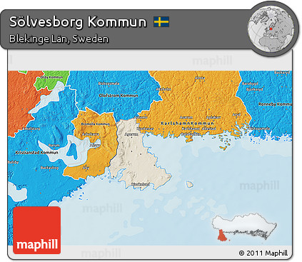 Shaded Relief 3D Map of Sölvesborg Kommun, political outside