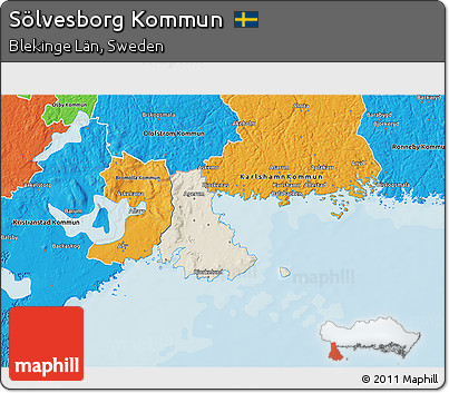 Shaded Relief 3D Map of Sölvesborg Kommun, political outside