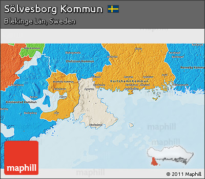 Shaded Relief 3D Map of Sölvesborg Kommun, political outside