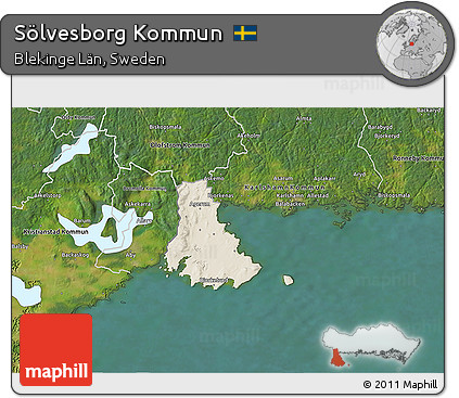 Shaded Relief 3D Map of Sölvesborg Kommun, satellite outside