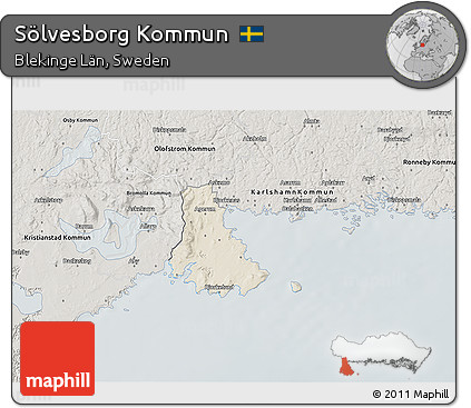 Shaded Relief 3D Map of Sölvesborg Kommun, semi-desaturated