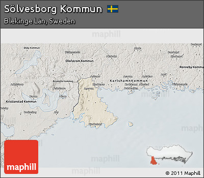 Shaded Relief 3D Map of Sölvesborg Kommun, semi-desaturated