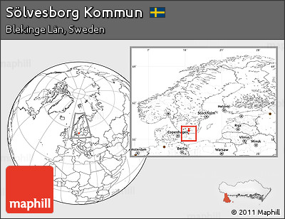 Blank Location Map of Sölvesborg Kommun, within the entire country