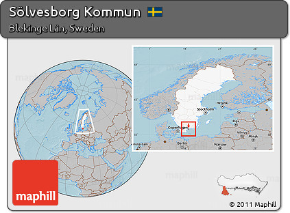Gray Location Map of Sölvesborg Kommun, highlighted country, within the entire country, hill shading