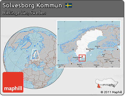 Gray Location Map of Sölvesborg Kommun, highlighted country, within the entire country, hill shading