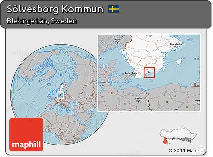 Gray Location Map of Sölvesborg Kommun, highlighted country, hill shading