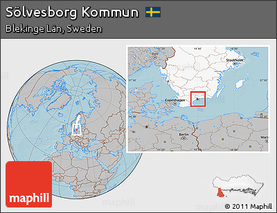 Gray Location Map of Sölvesborg Kommun, highlighted country, hill shading