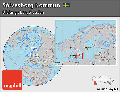 Gray Location Map of Sölvesborg Kommun, highlighted parent region, within the entire country