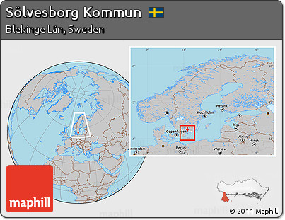 Gray Location Map of Sölvesborg Kommun, highlighted parent region, within the entire country