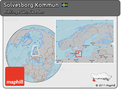 Gray Location Map of Sölvesborg Kommun, highlighted parent region, within the entire country, hill shading