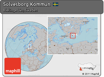 Gray Location Map of Sölvesborg Kommun, highlighted parent region, hill shading