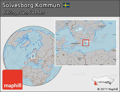 Gray Location Map of Sölvesborg Kommun, highlighted parent region, hill shading